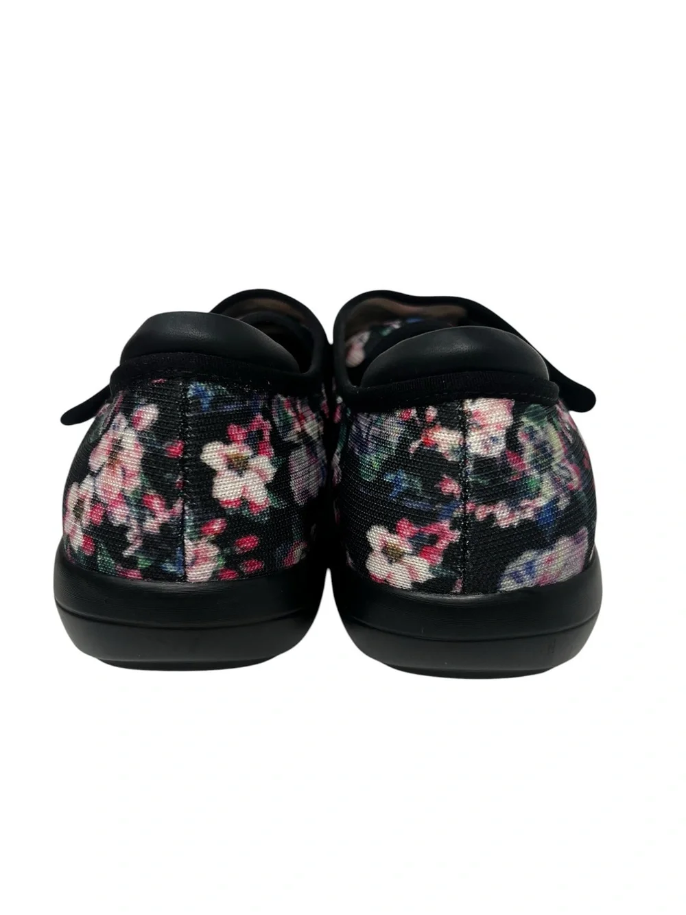 Alegria Floral Mary Jane Flats in Black with Pink Accents